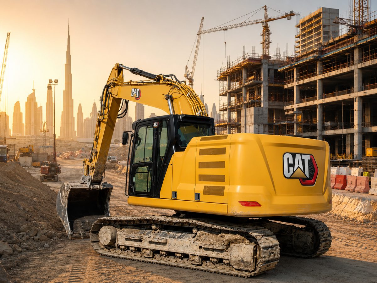 Hydraulic crawler excavator digging on a construction site — Excavator rental in the UAE