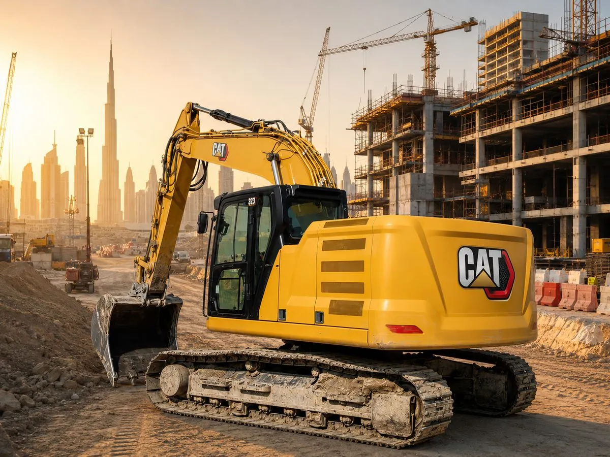 Hydraulic crawler excavator digging on a construction site — Excavator rental in the UAE