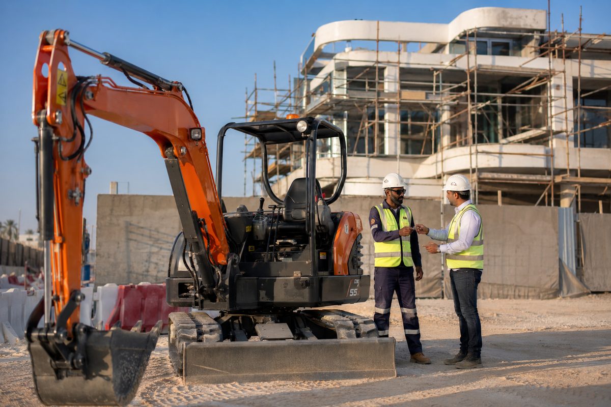 Heavy vehicle delivery and handover at a Dubai construction site