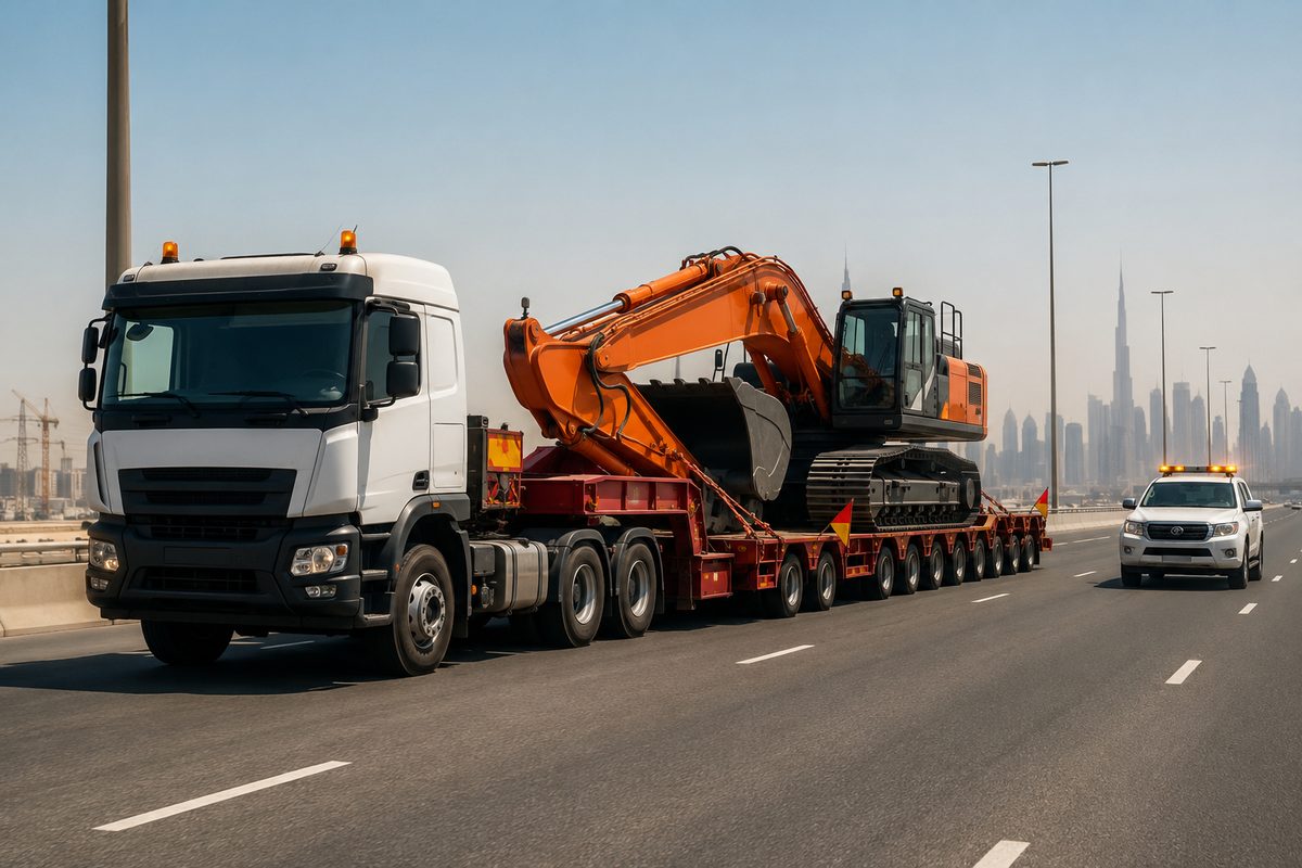 Oversized heavy vehicle transport with escort in Dubai