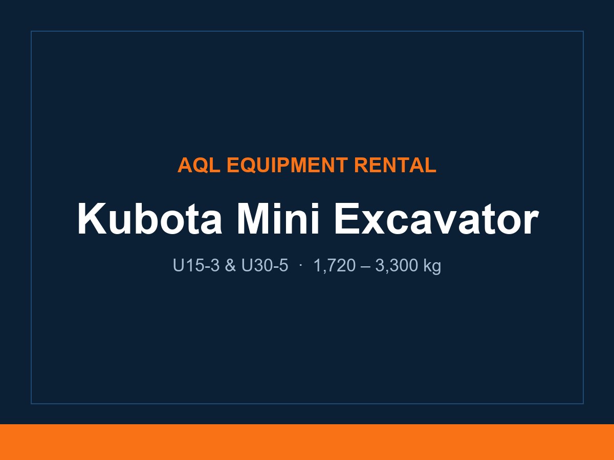Kubota U15-3 mini excavator for rent — AQL Equipment Rental